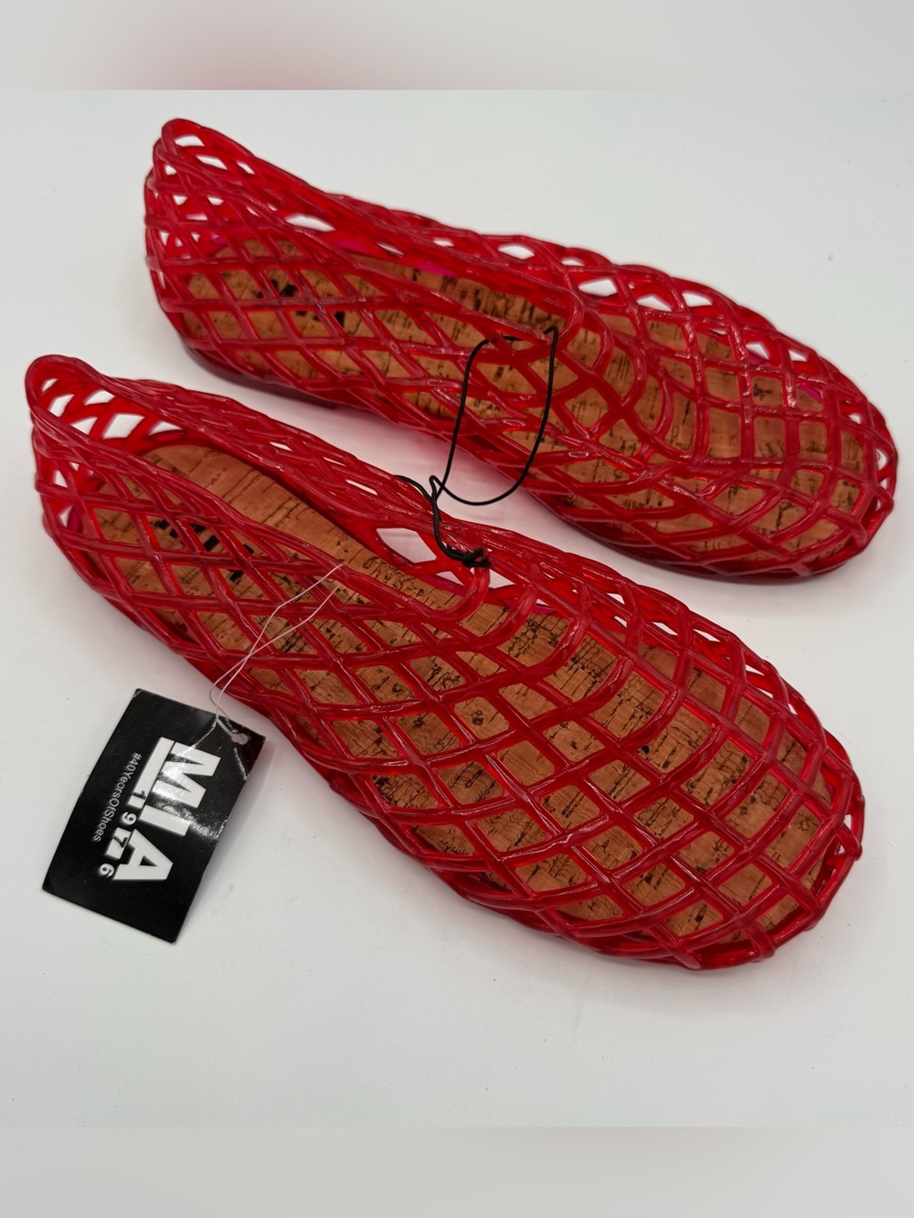 Mia Darleene Jelly Woven Cage Flats Shoe Cork Footbed Red sz 7 90s Retro Y2K NEW